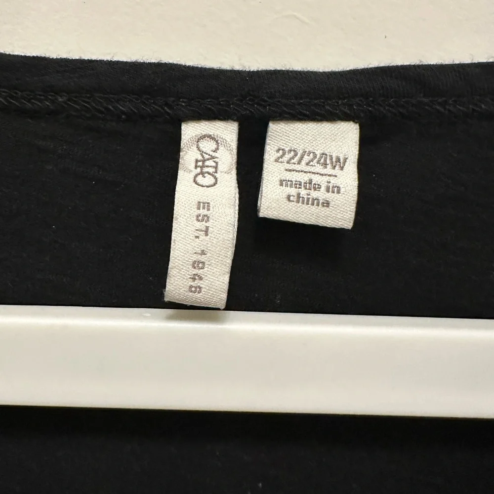 Cato Womens 22/24W Long Sleeve T-shirt Jersey black shirt American Country‎ Plus - Picture 2 of 4